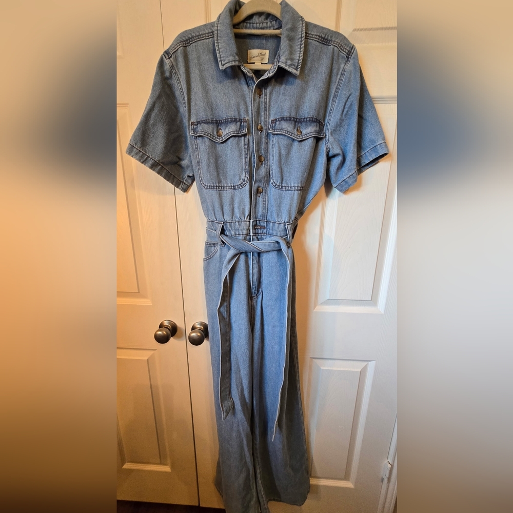 Universal Thread Blue Denim Jumpsuit with Tie Belt Size 12
